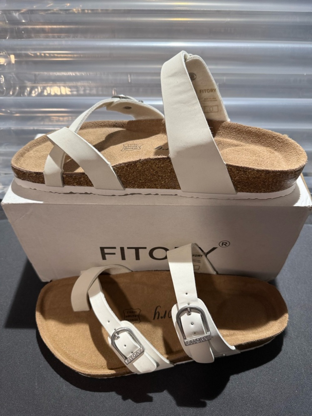 FITORY-Women’s Leather Slide Sandals with Comfort Footbed-New
